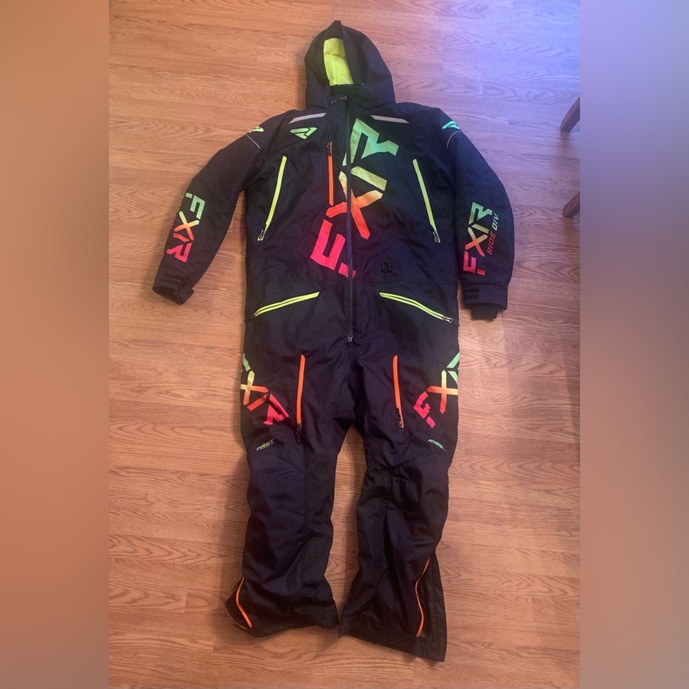 Men’s FXR Black and Neon Monosuit Snowsuit 2XL